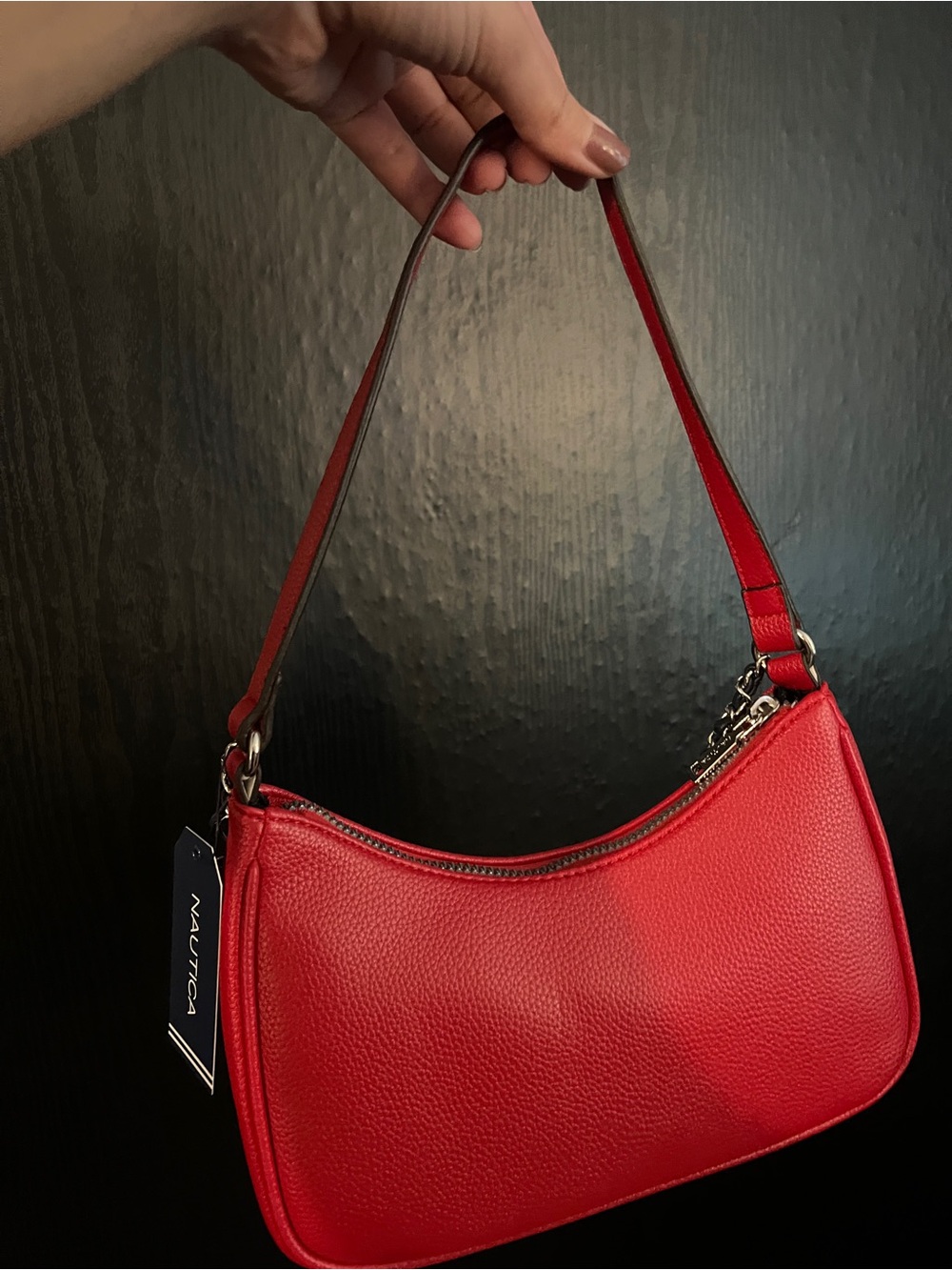 Nautica Red Pebbled Shoulder Bag with Chain Detail - Picture 2 of 6